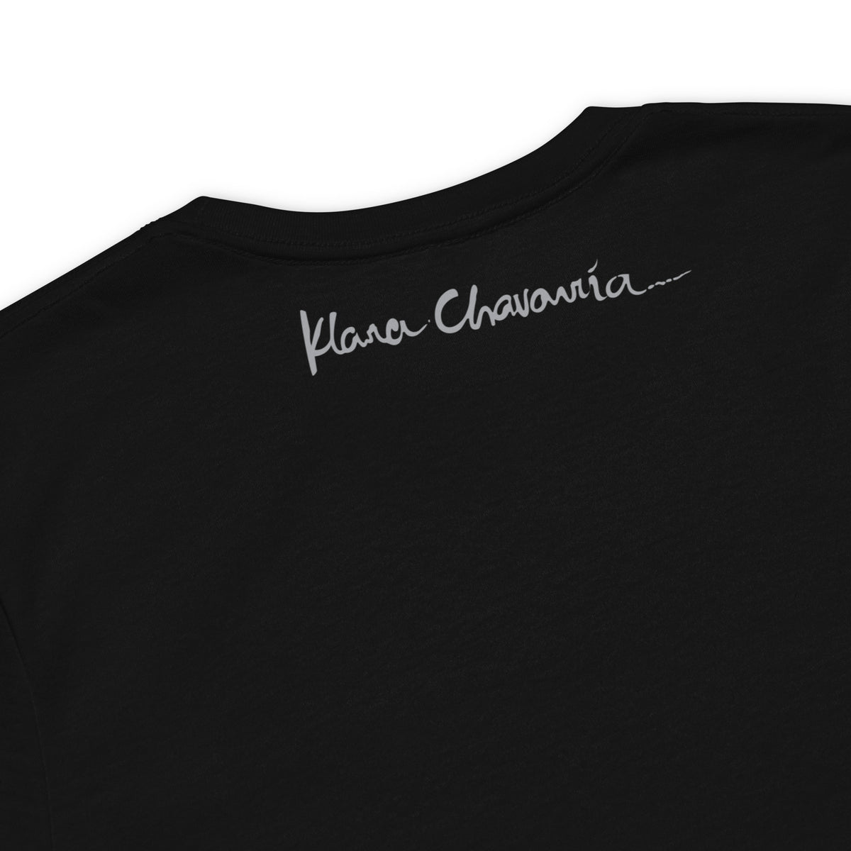 THE WISHING TREE I unisex eco t-shirt in Black – back detail with signature