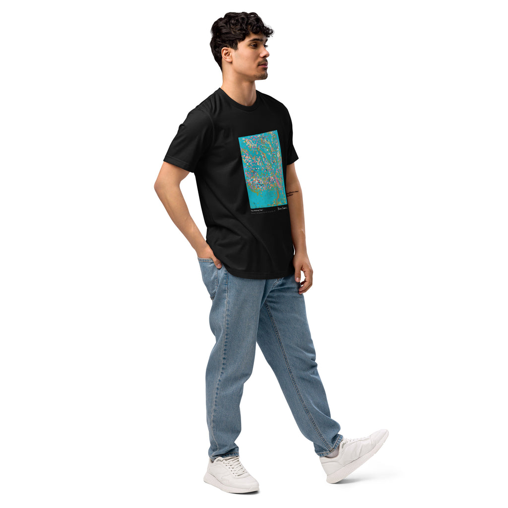 THE WISHING TREE I unisex eco t-shirt in Black – front on model, walking