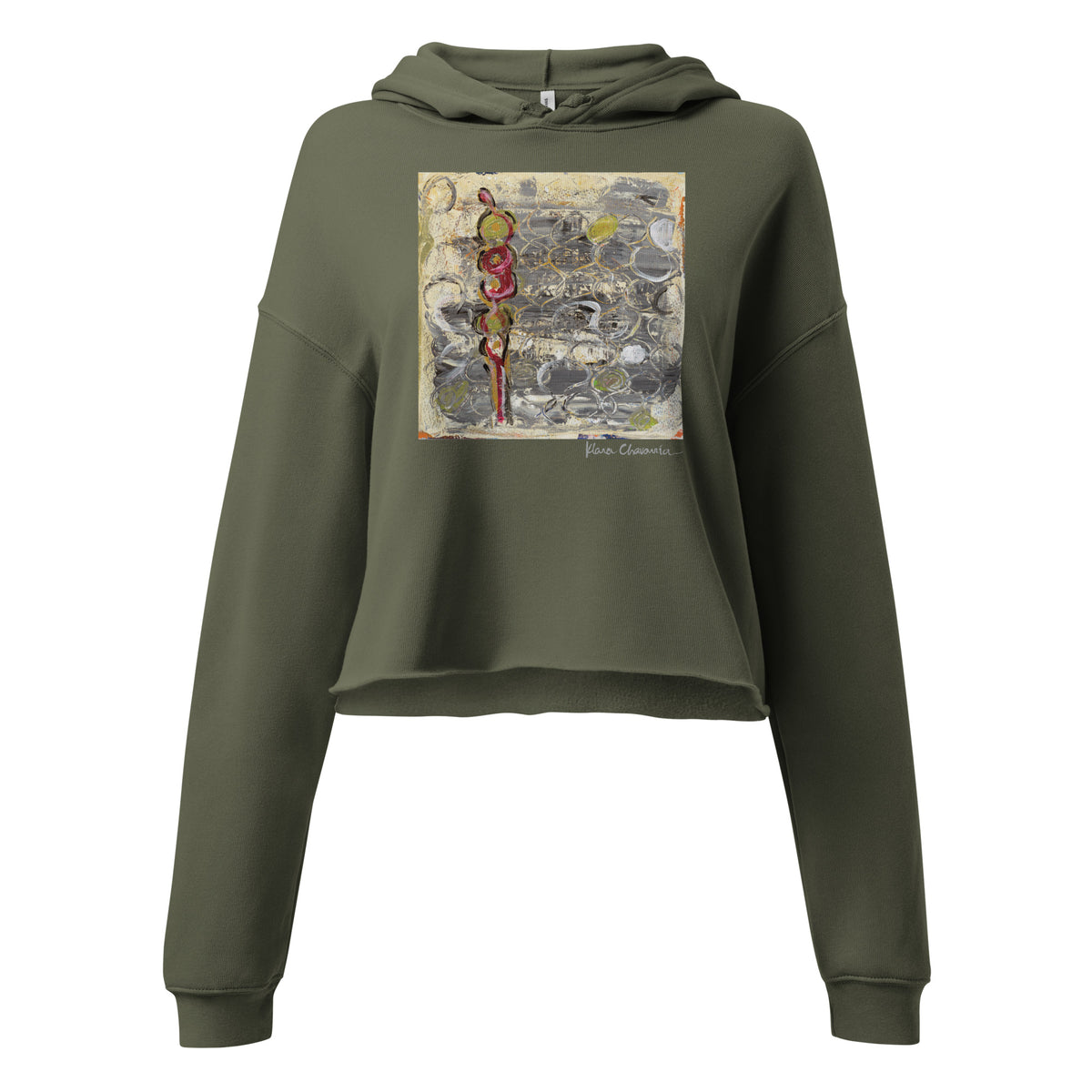 I AM HERE II crop hoodie – Military Green – flat front