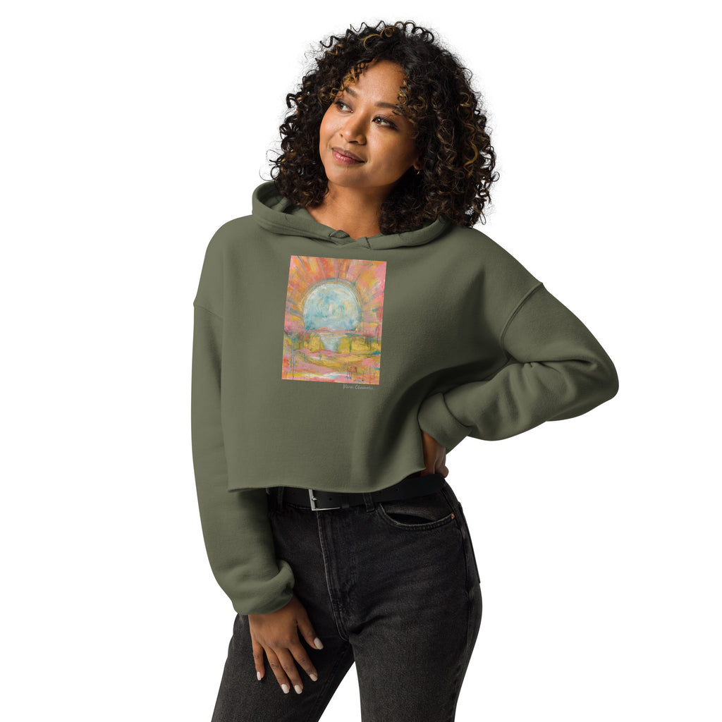 THE COLORS OF LIGHT crop hoodie – Military Green – front on model