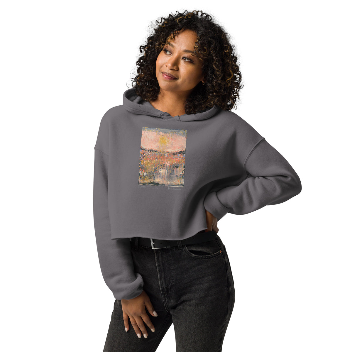 THE GRATEFUL crop hoodie – Storm – front on model