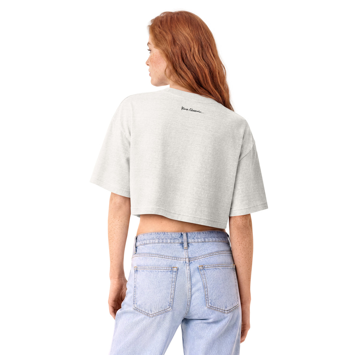 THE UNCONDITIONAL women's garment dye cropped tee in Vintage White – back on model