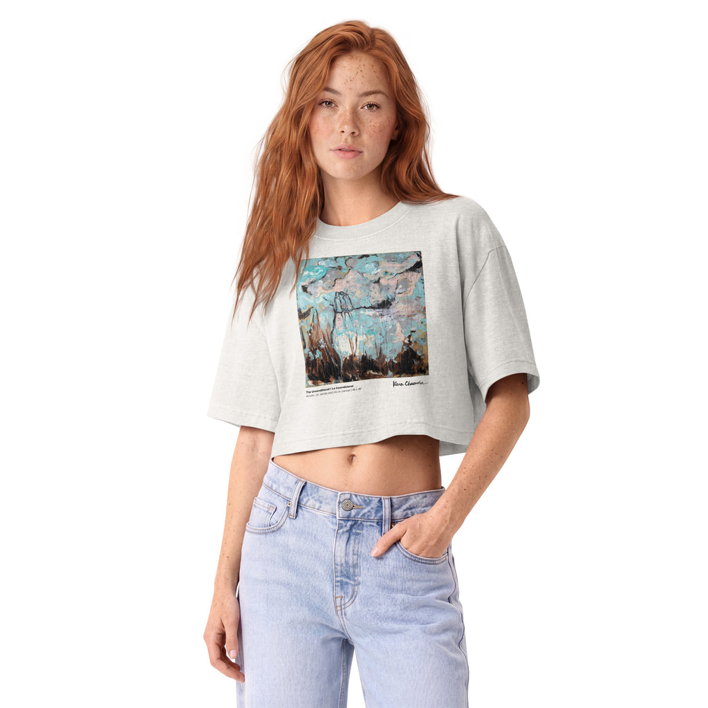 THE UNCONDITIONAL women's garment dye cropped tee in Vintage White – front on model