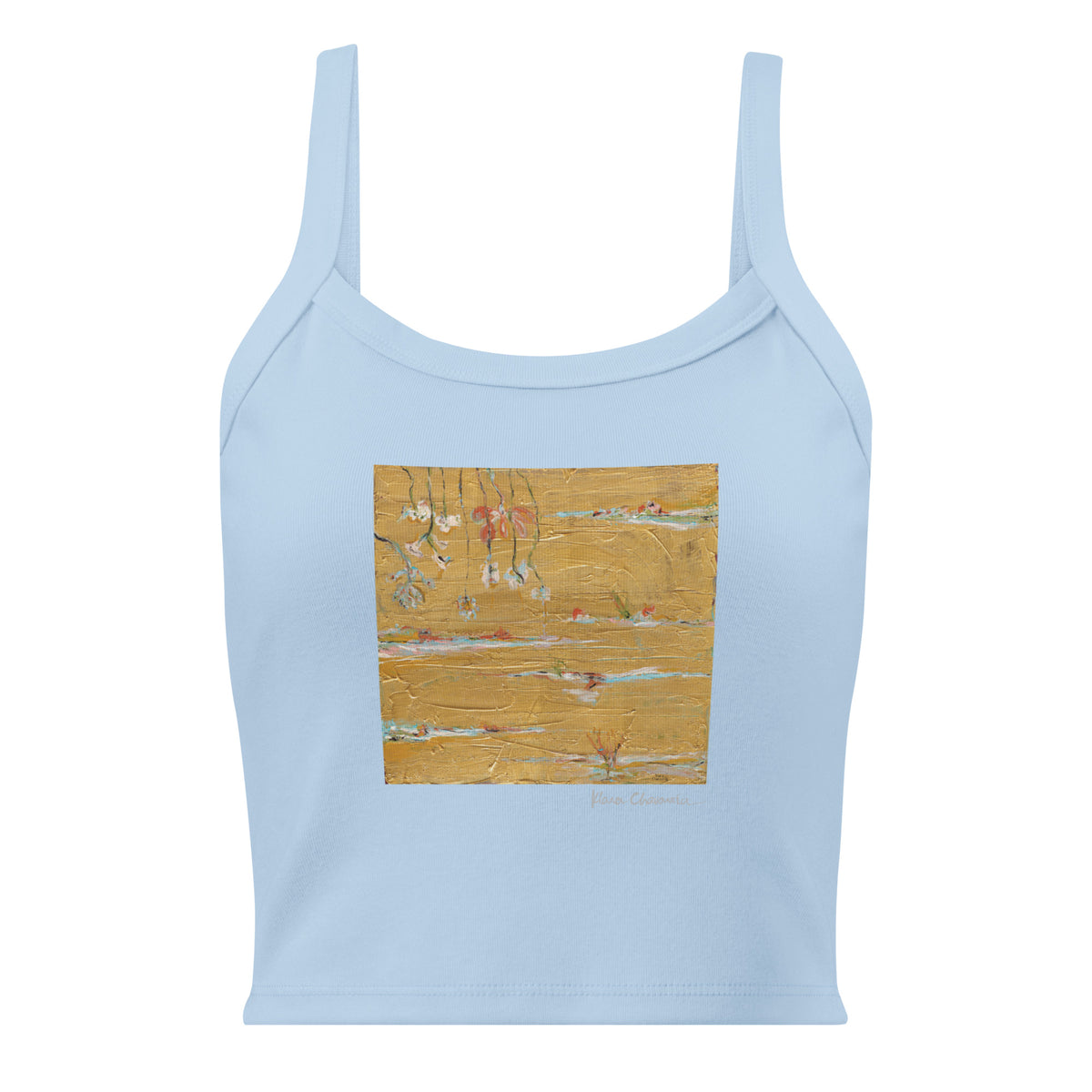THE UNKNOWN STORIES OF FLOWERS II women's micro-rib tank top in Solid Baby Blue Blend – flat front