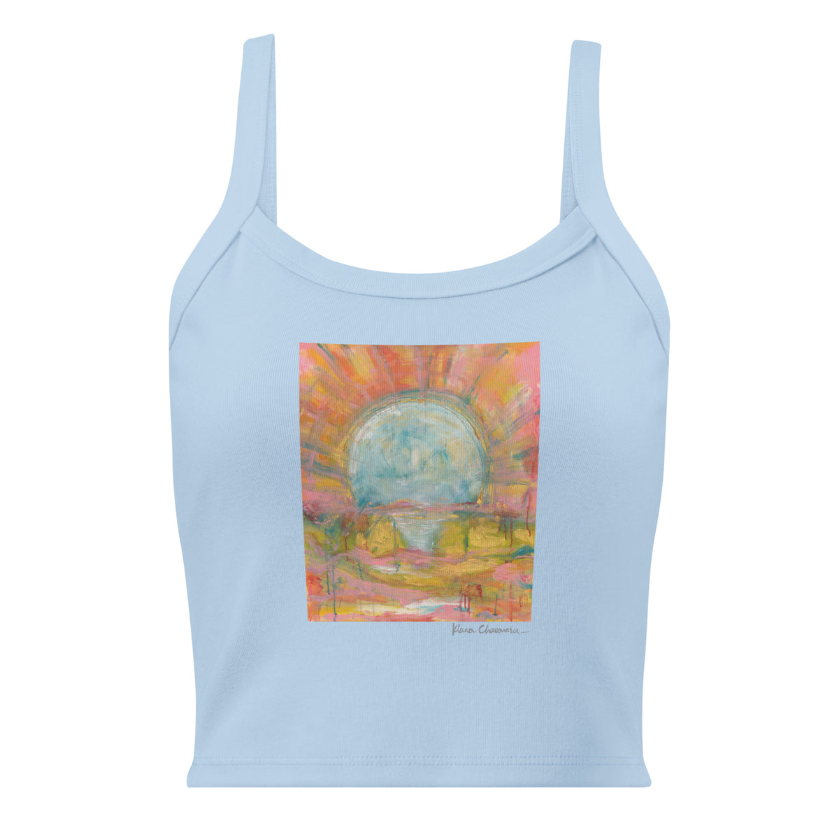 THE COLORS OF LIGHT women's micro-rib tank top in Solid Baby Blue Blend – flat front