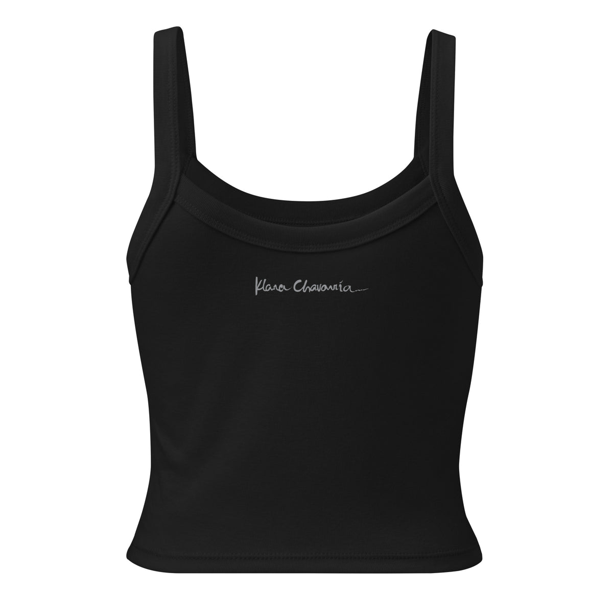 THE COLORS OF LIGHT women's micro-rib tank top in Solid Black Blend – flat back