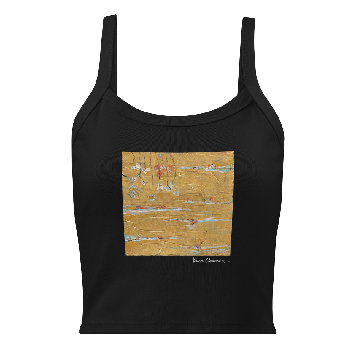 THE UNKNOWN STORIES OF FLOWERS II women's micro-rib tank top in Solid Black Blend – flat front