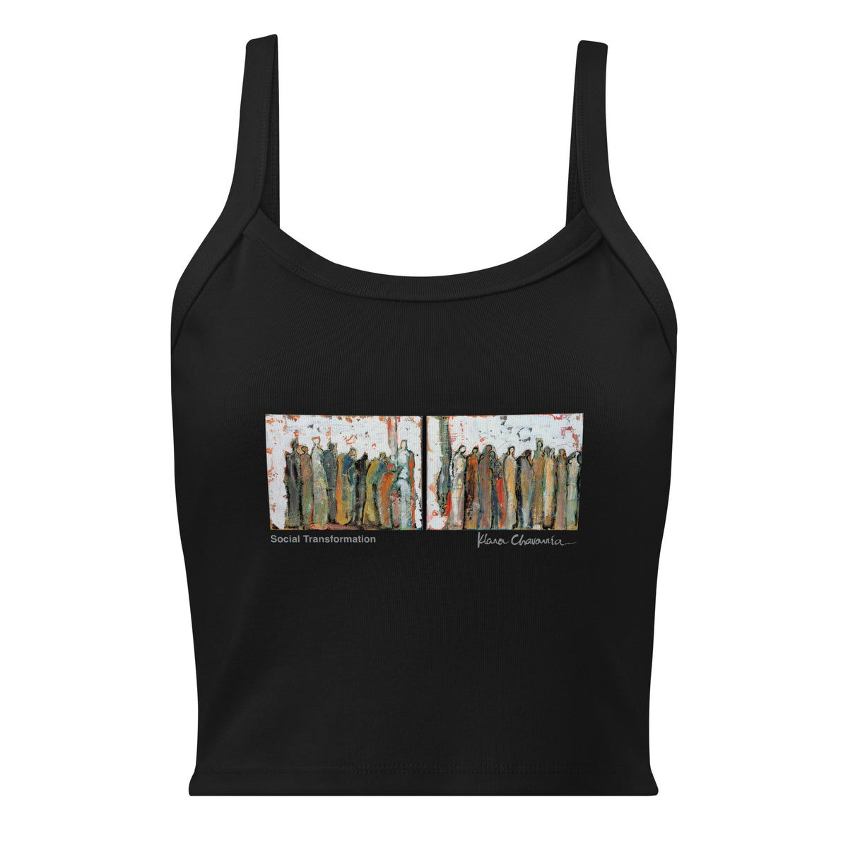 SOCIAL TRANSFORMATION women's micro-rib tank top in Solid Black Blend – flat front