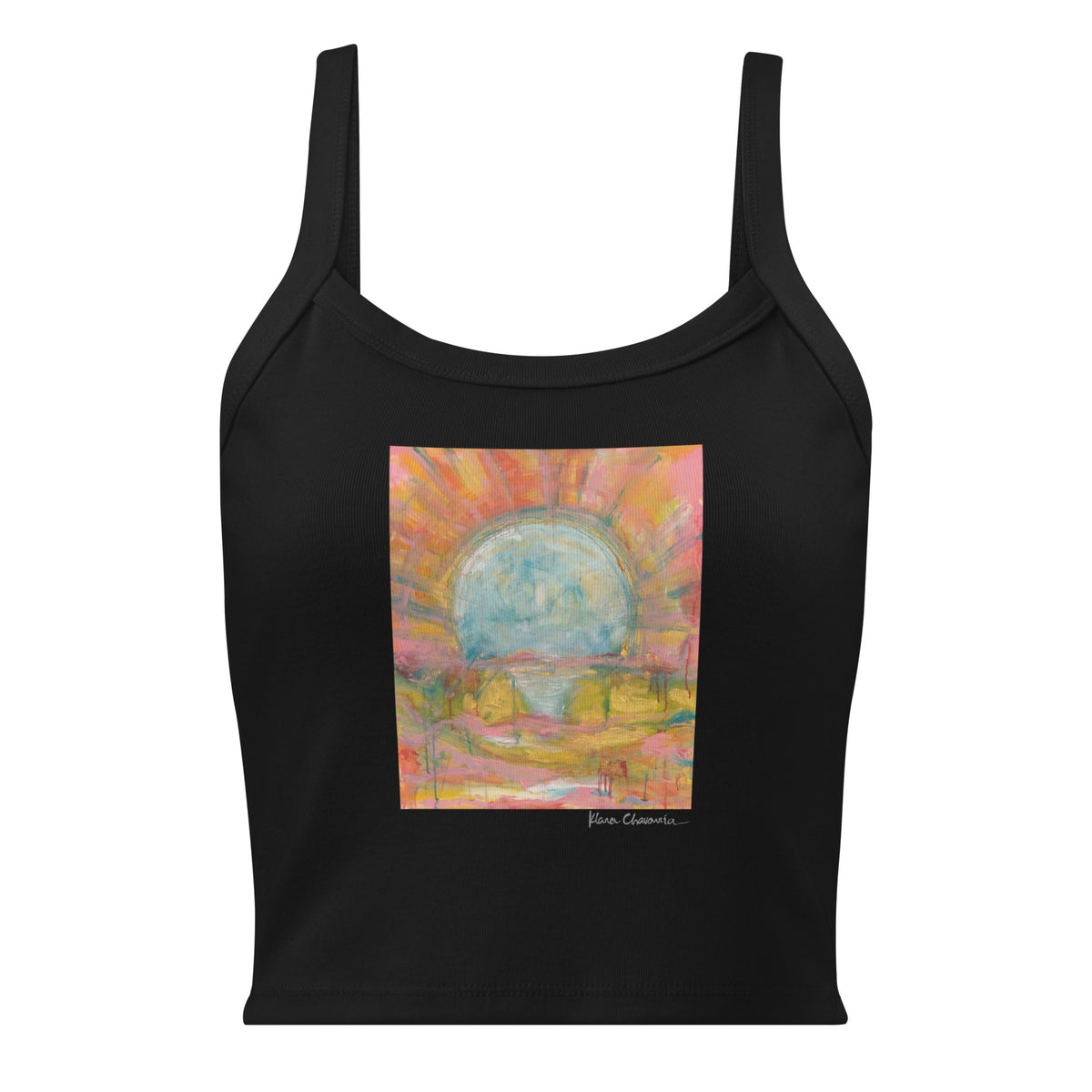 THE COLORS OF LIGHT women's micro-rib tank top in Solid Black Blend – flat front
