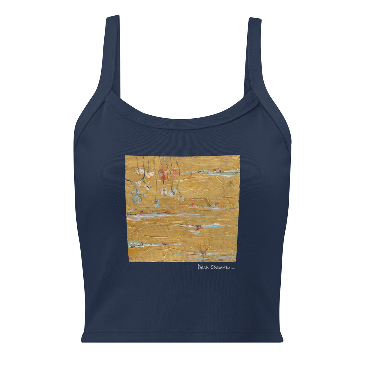 THE UNKNOWN STORIES OF FLOWERS II women's micro-rib tank top in Solid Navy Blend – flat front