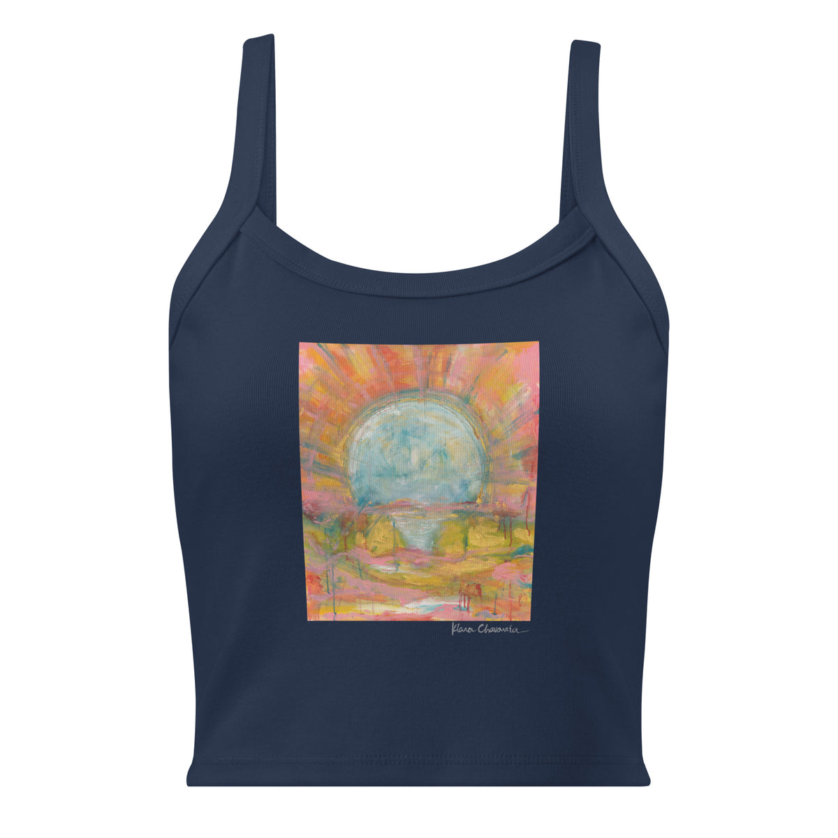 THE COLORS OF LIGHT women's micro-rib tank top in Solid Navy Blend – flat front