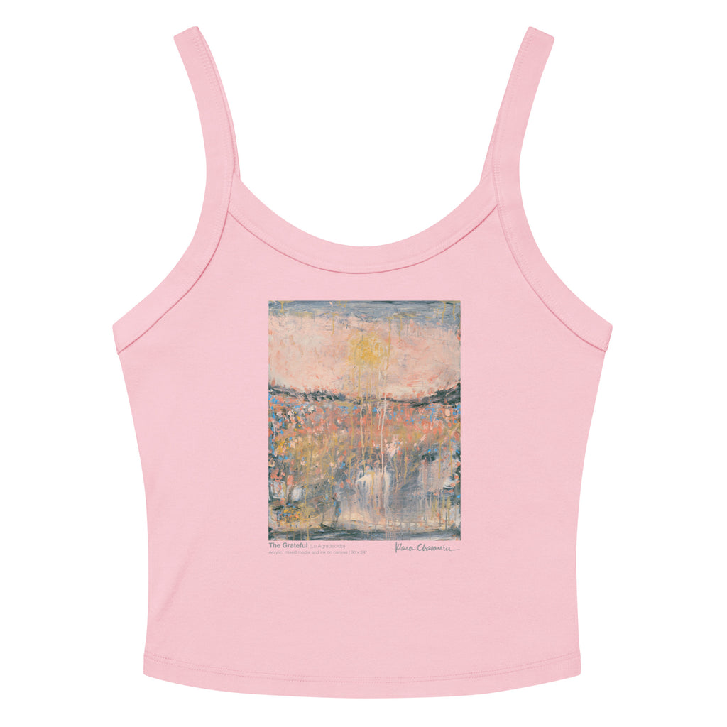 THE GRATEFUL women's micro-rib tank top in Solid Pink Blend – flat front