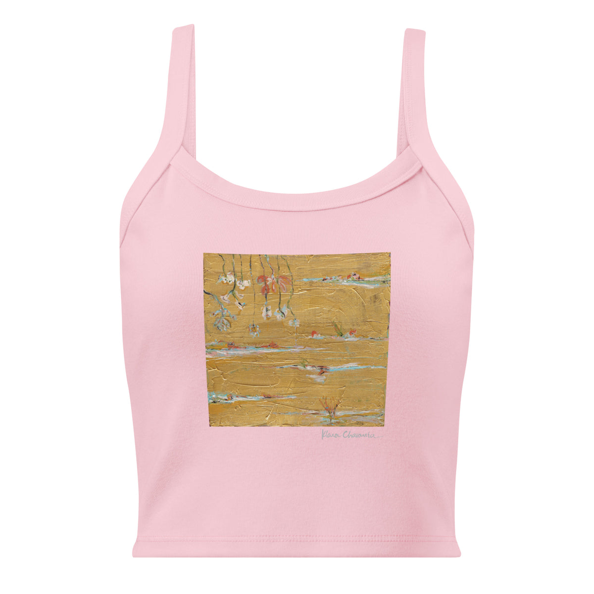 THE UNKNOWN STORIES OF FLOWERS II women's micro-rib tank top in Solid Pink Blend – flat front