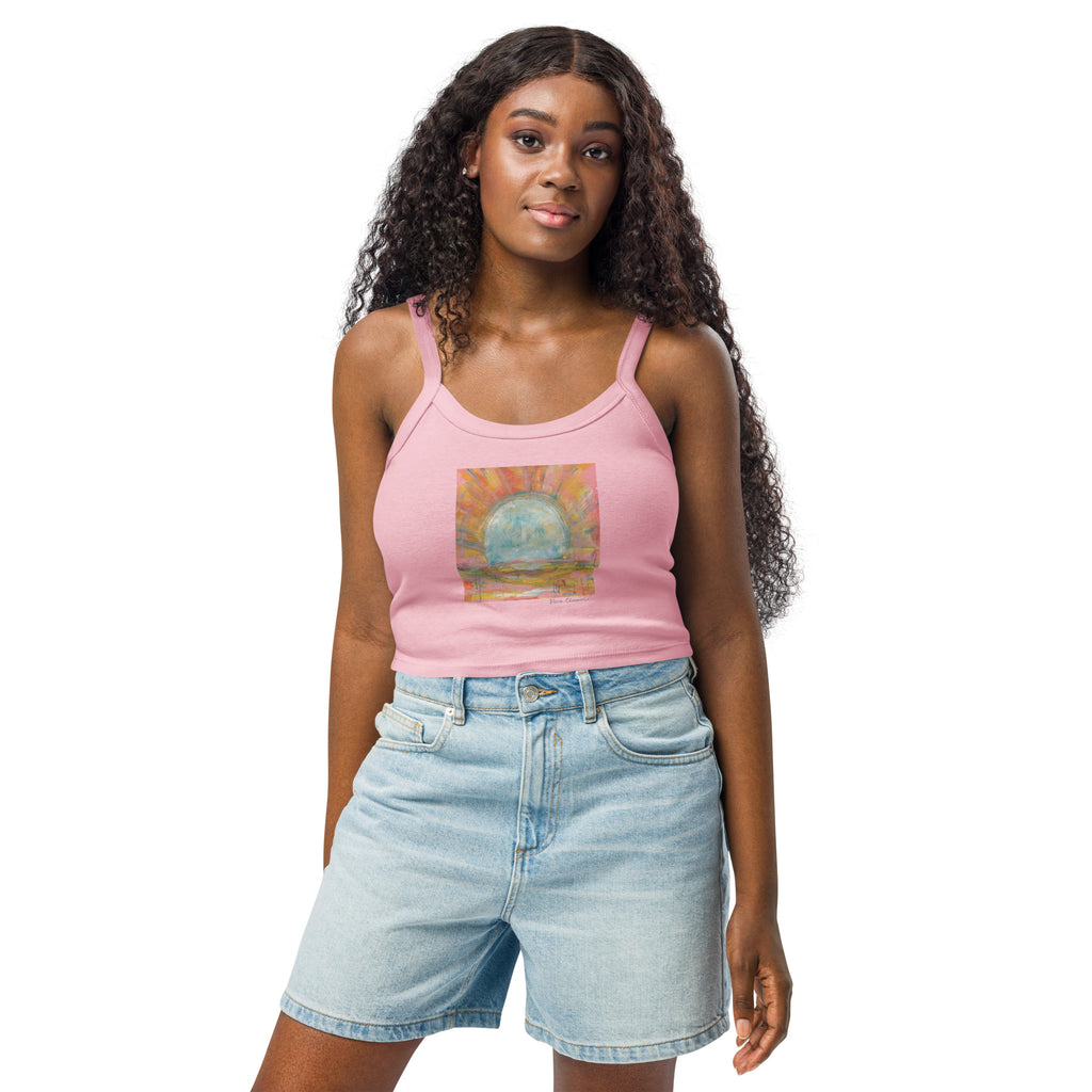 THE COLORS OF LIGHT women's micro-rib tank top in Solid Pink Blend – front on model
