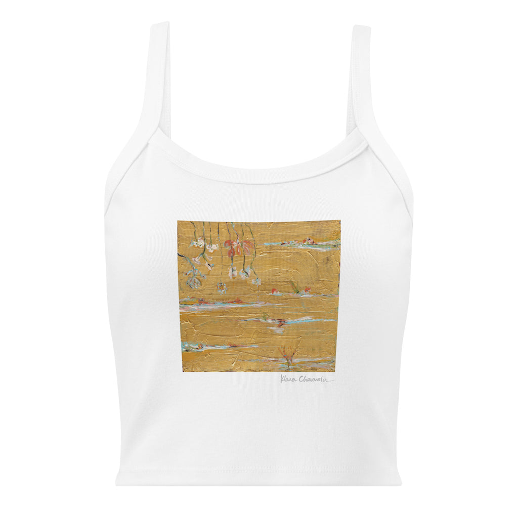THE UNKNOWN STORIES OF FLOWERS II women's micro-rib tank top in Solid White Blend – flat front