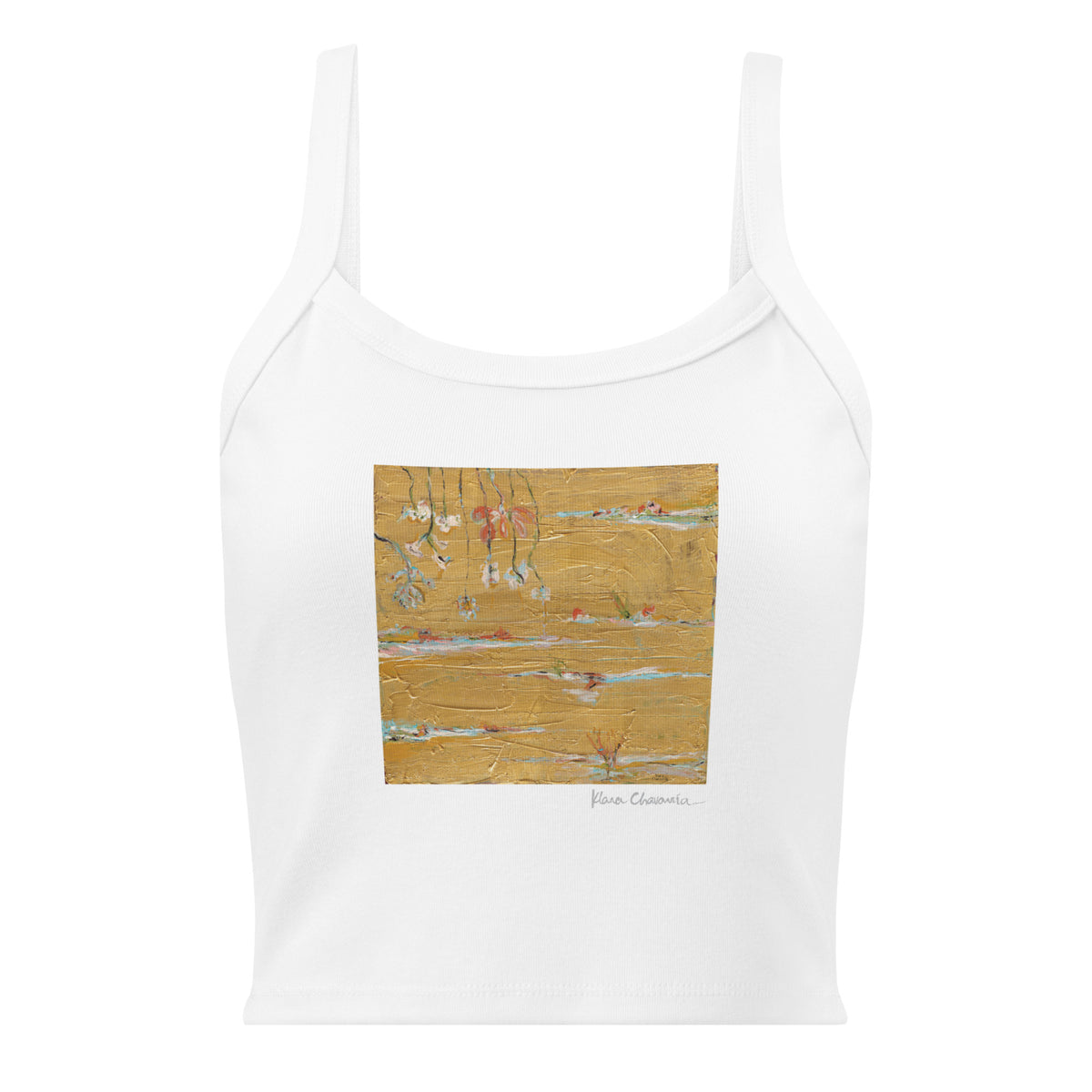 THE UNKNOWN STORIES OF FLOWERS II women's micro-rib tank top in Solid White Blend – flat front