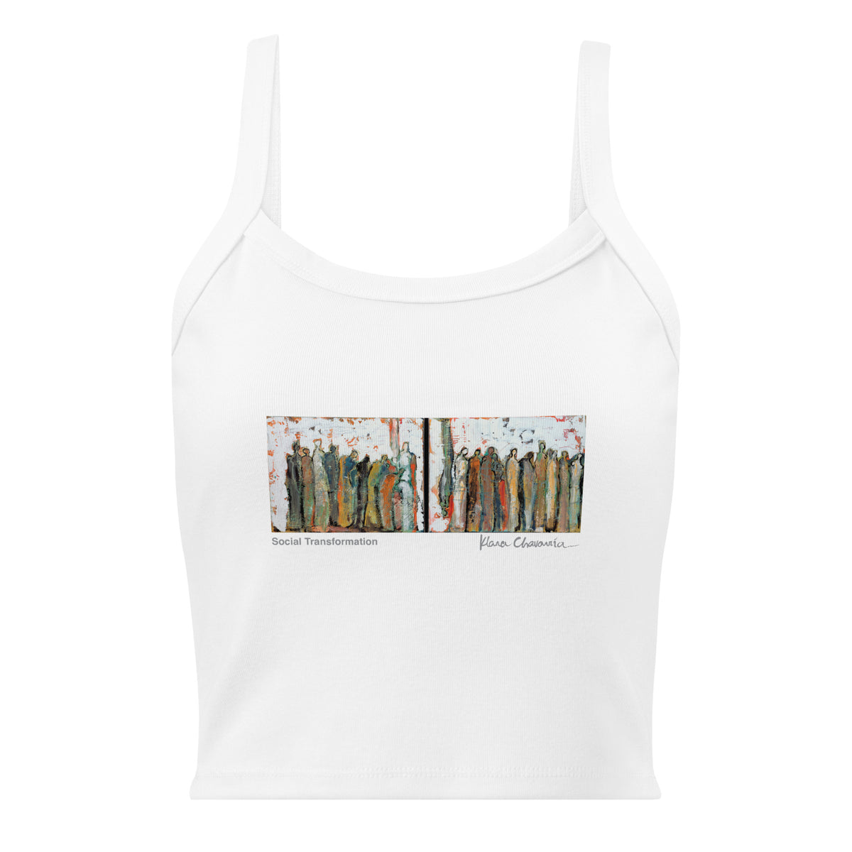 SOCIAL TRANSFORMATION women's micro-rib tank top in Solid White Blend – flat front