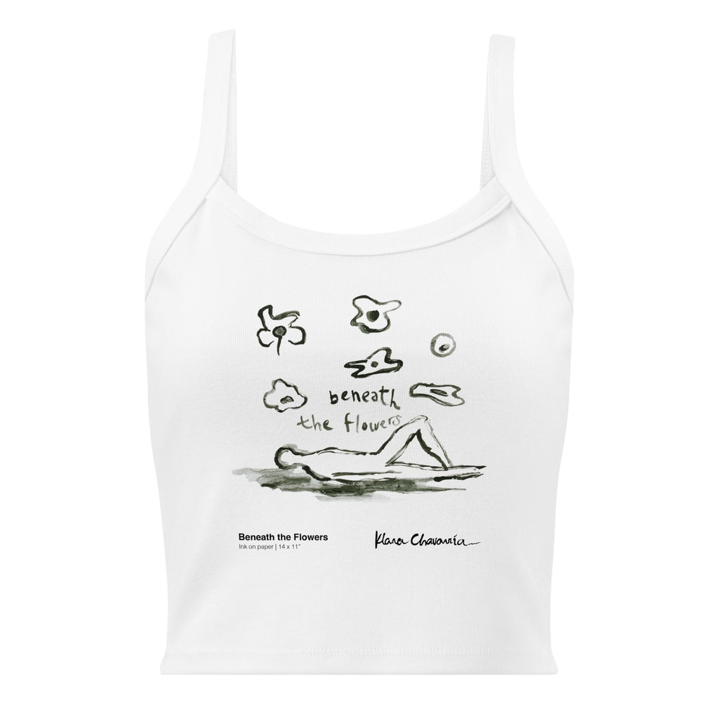 BENEATH THE FLOWERS women's micro-rib tank top in Solid White Blend – flat front