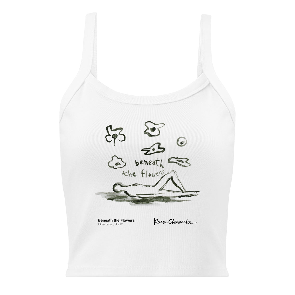 BENEATH THE FLOWERS women's micro-rib tank top in Solid White Blend – flat front