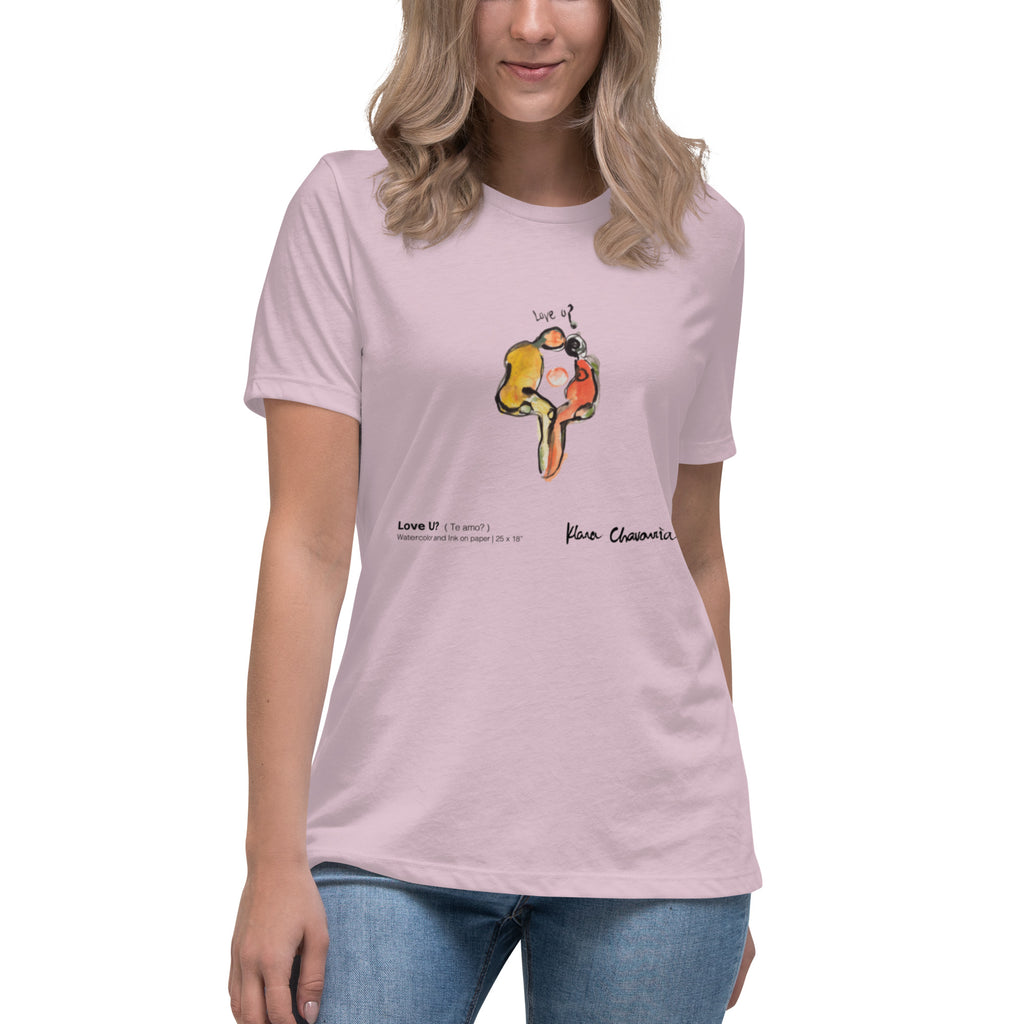 LOVE U? women's relaxed t-shirt – Light Violet – front on model