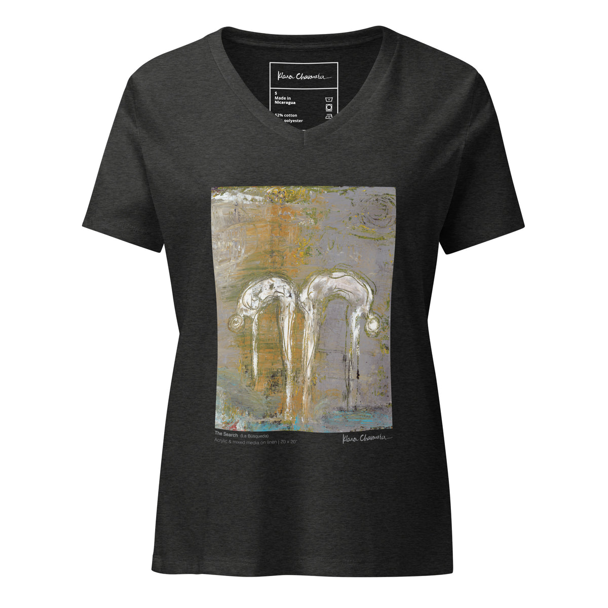 THE SEARCH V-neck tee – Dark Grey Heather – flat front