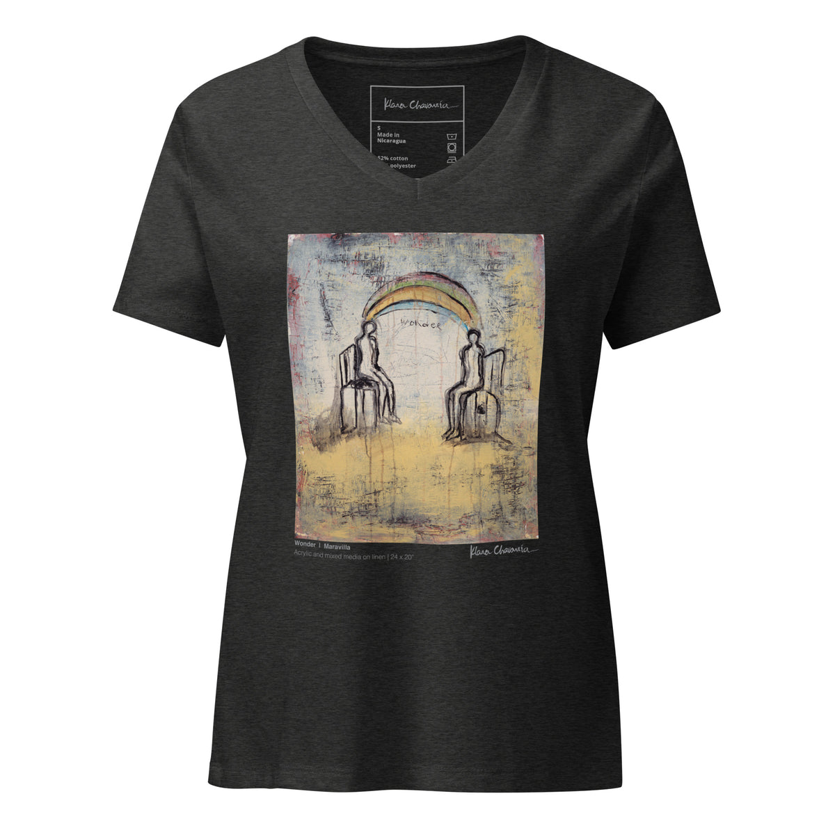 WONDER women's V-neck tee – Dark Grey Heather – flat front
