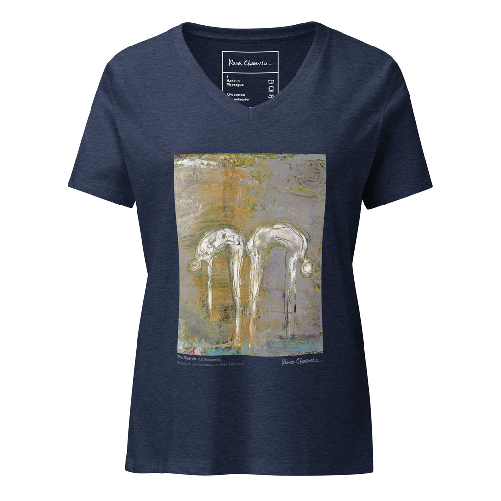 THE SEARCH V-neck tee – Heather Navy – flat front
