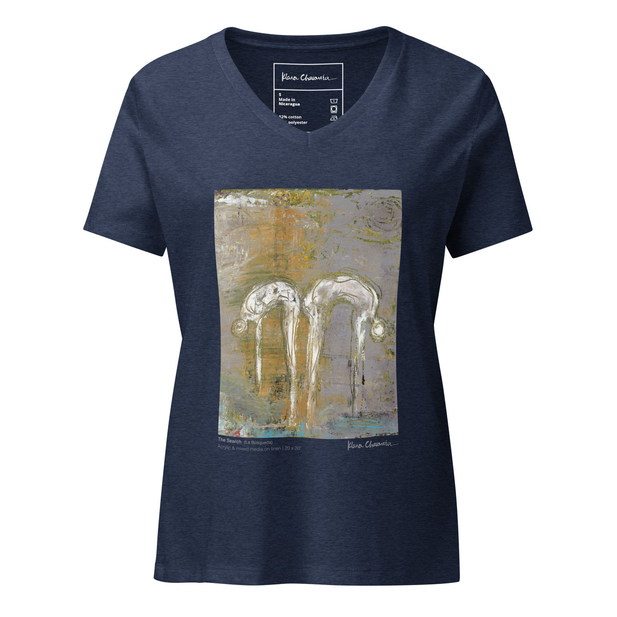 THE SEARCH V-neck tee – Heather Navy – flat front