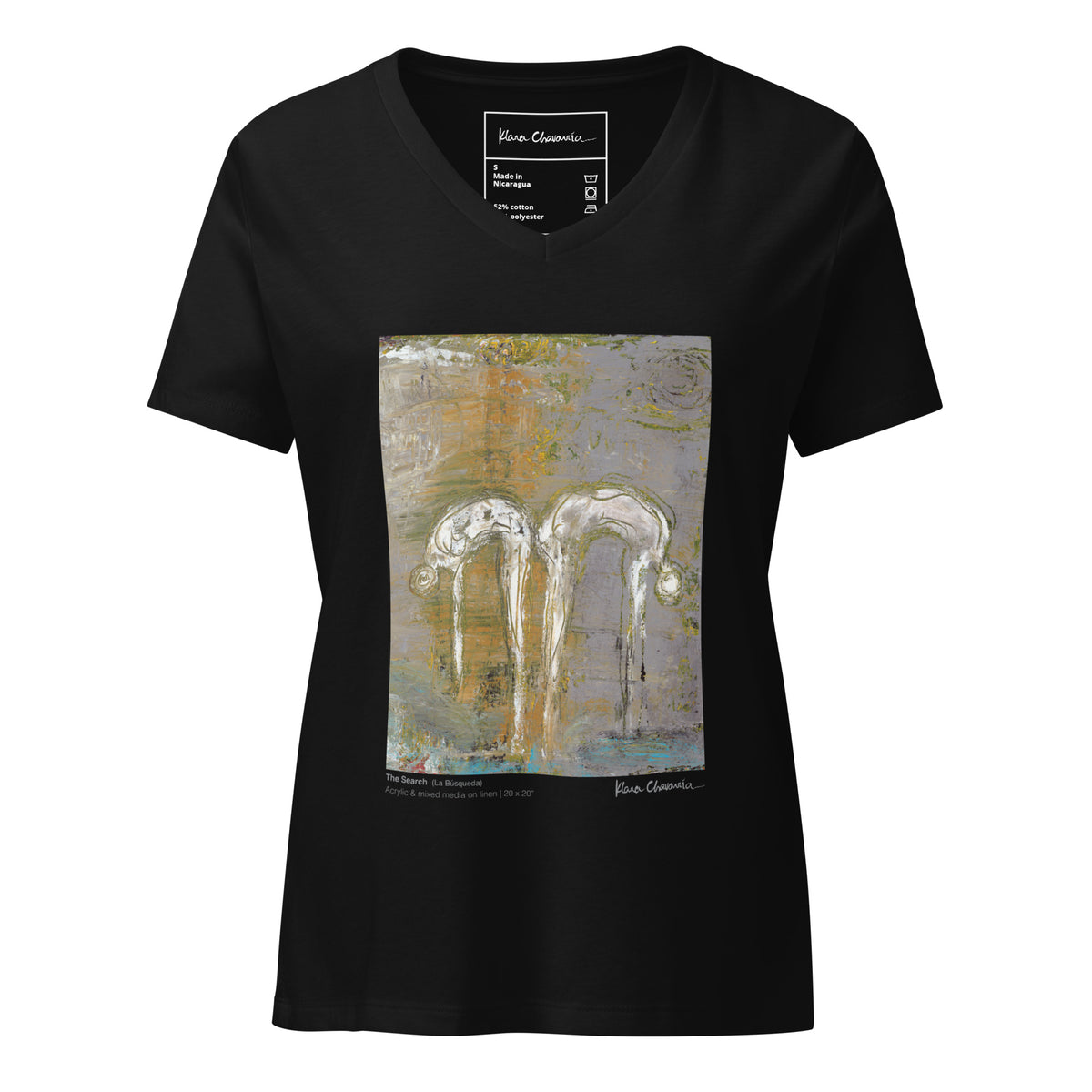 THE SEARCH V-neck tee – Solid Black Blend – flat front