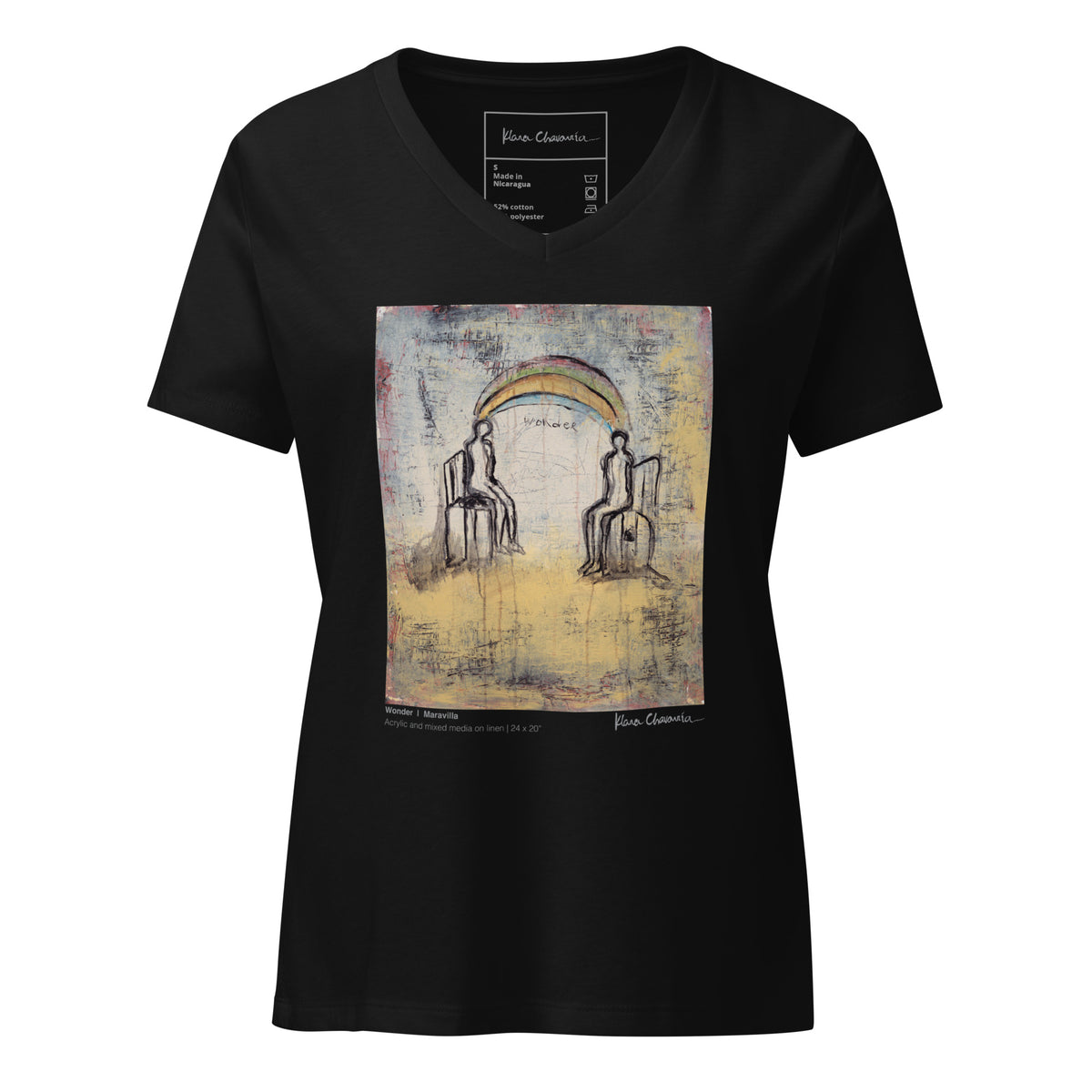 WONDER women's V-neck tee – Solid Black Blend – flat front