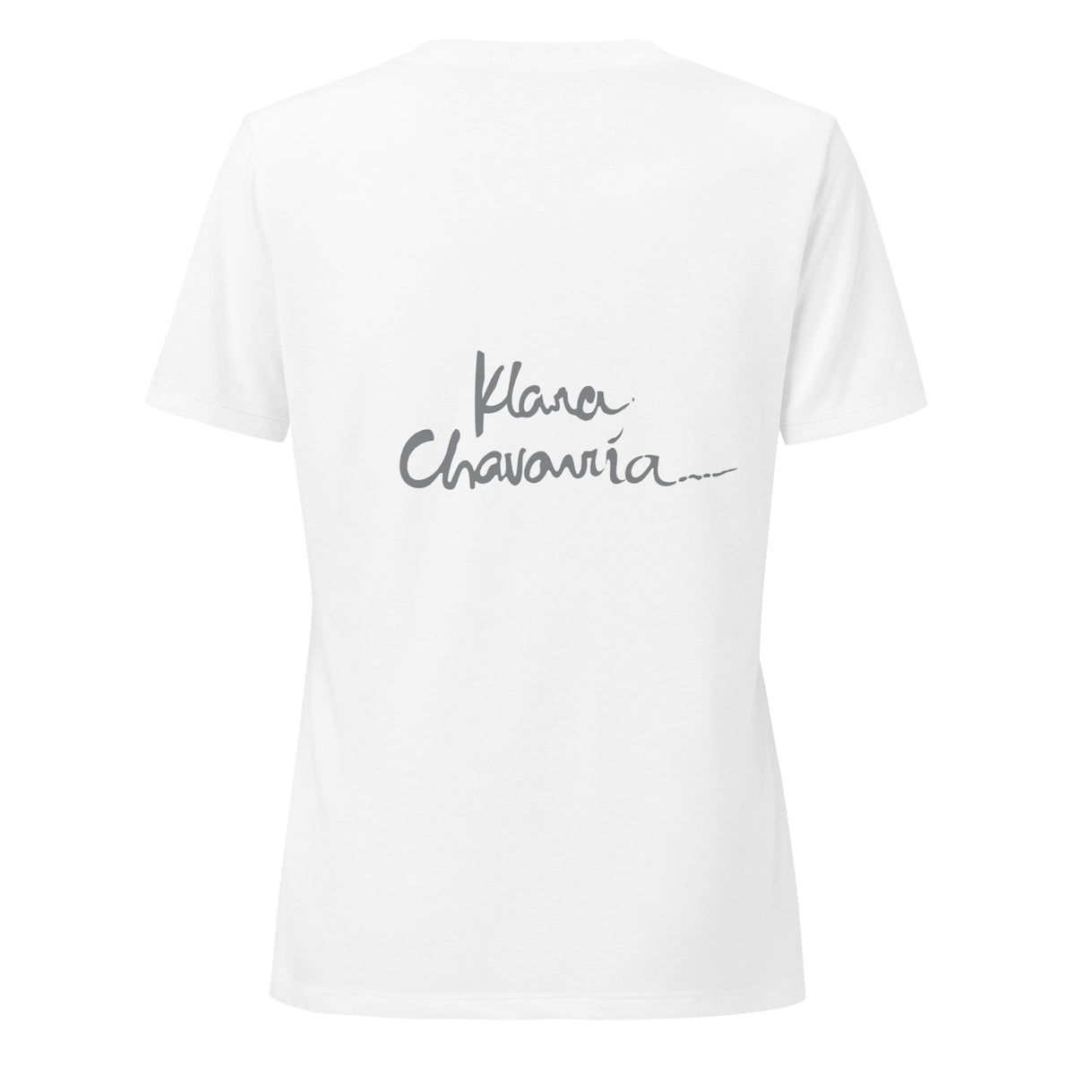 WONDER women's V-neck tee – Solid White Blend – flat back with signature