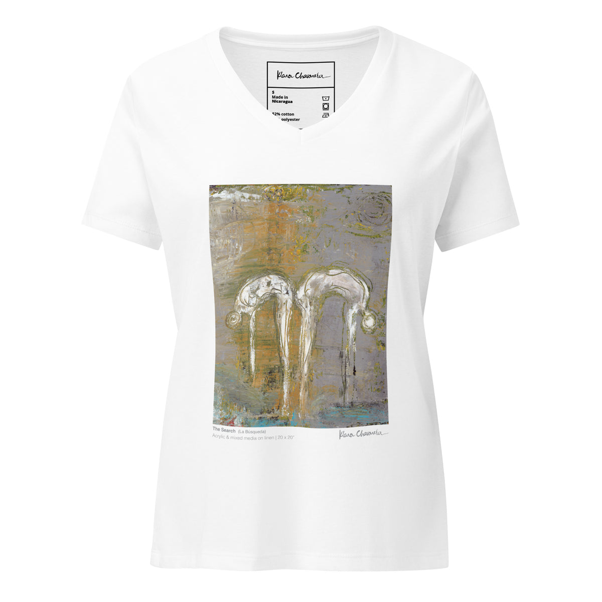 THE SEARCH V-neck tee – Solid White Blend – flat front